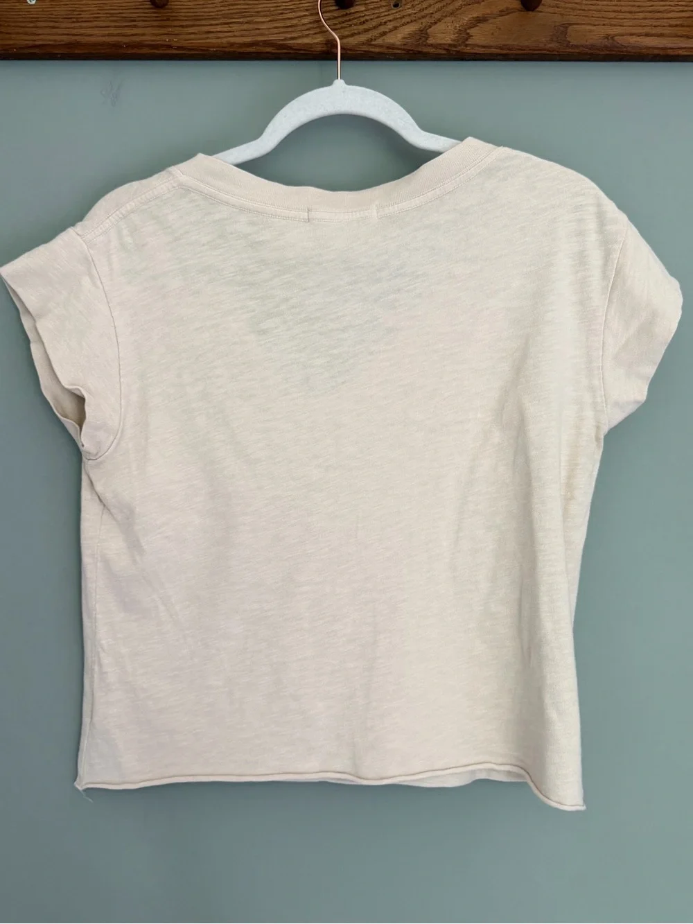 perfectwhitetee "Pearl" Cream 100% Cotton Cropped V-Neck Cap Short Sleeve Tee - Picture 9 of 15